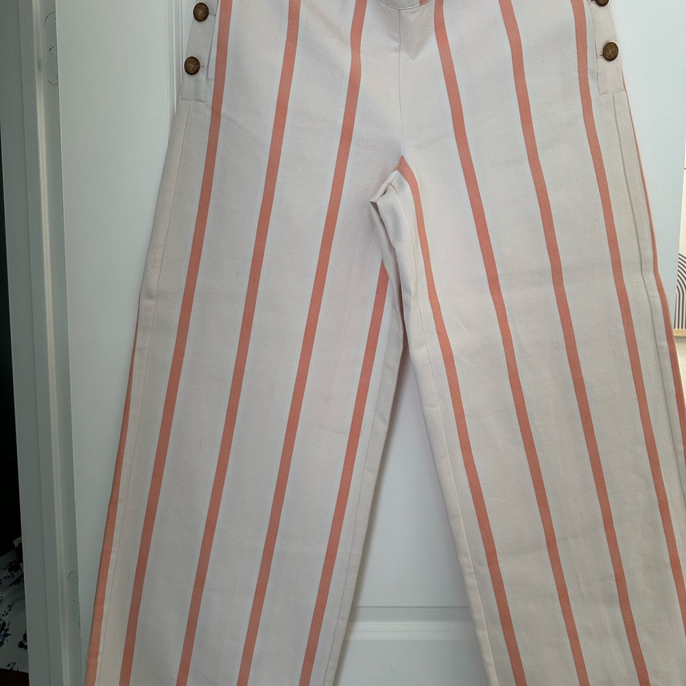 Marie Oliver Coral and White Striped Pants
